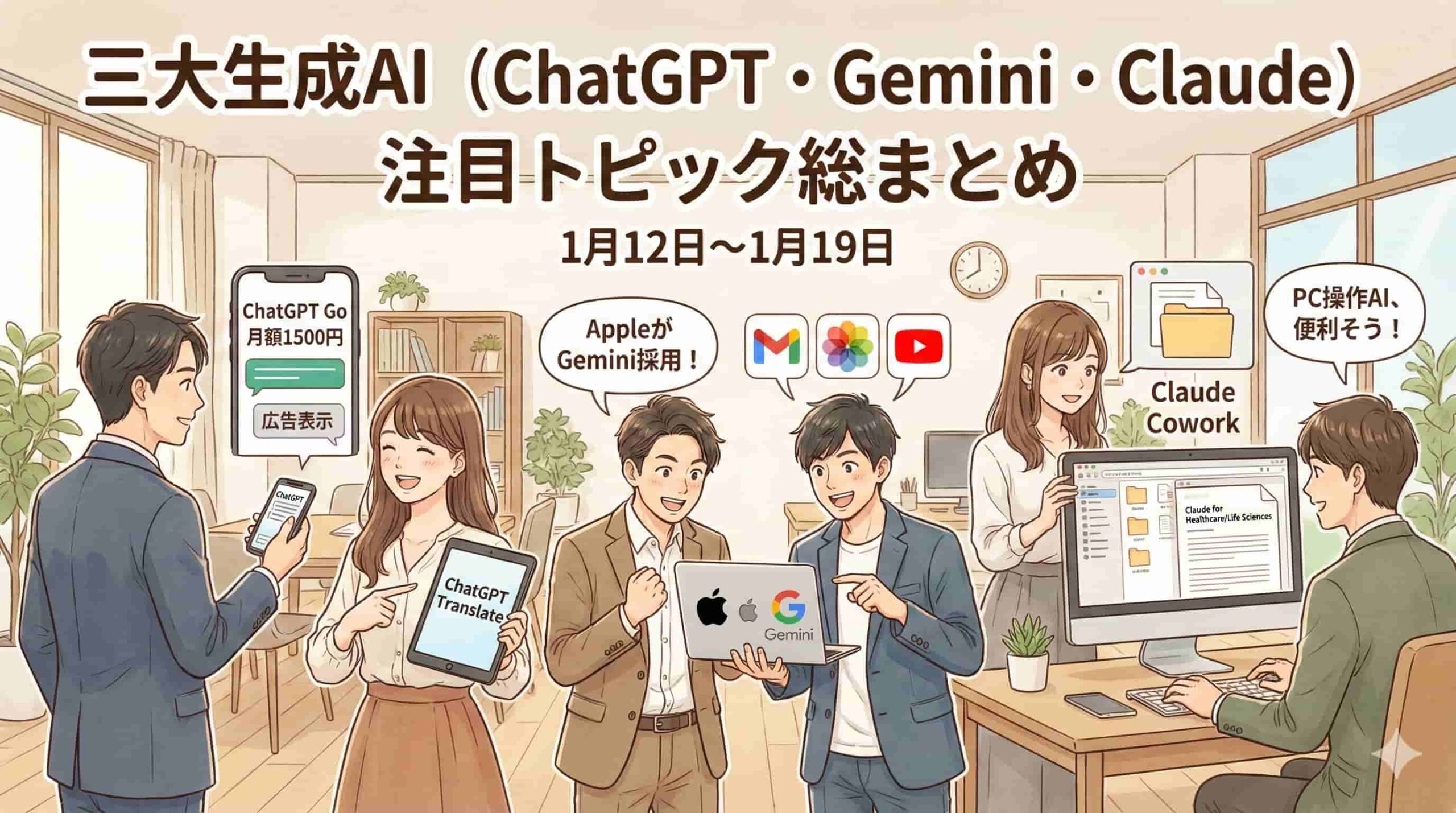三大生成AI（ChatGPT・Gemini・Claude）注目トピック総まとめ 1月12日～1月19日