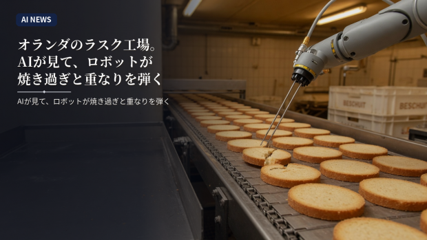 オランダのラスク工場。AIが見て、ロボットが焼き過ぎと重なりを弾く
