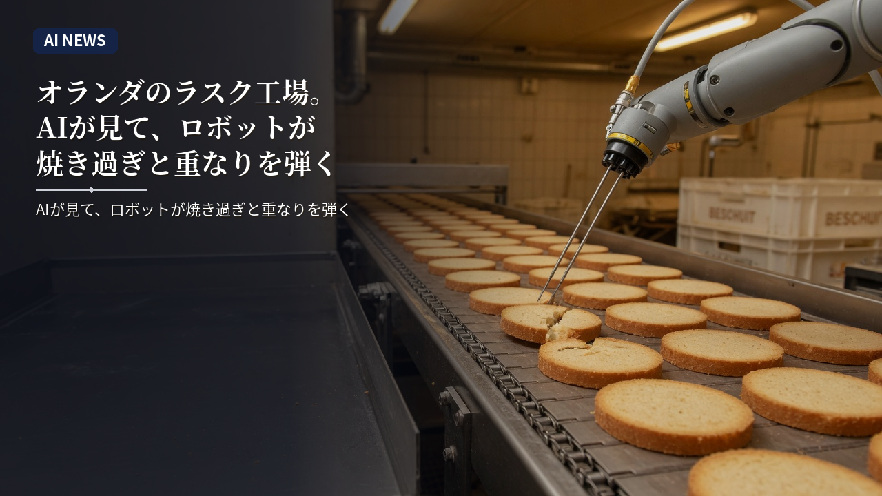 オランダのラスク工場。AIが見て、ロボットが焼き過ぎと重なりを弾く