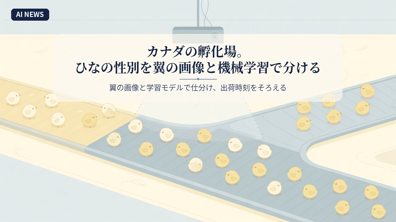 カナダの孵化場。ひなの性別を翼の画像と機械学習で分ける