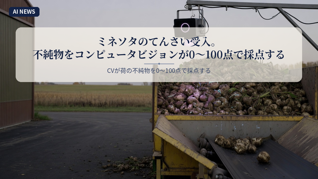 ミネソタのてんさい受入。不純物をコンピュータビジョンが0〜100点で採点する