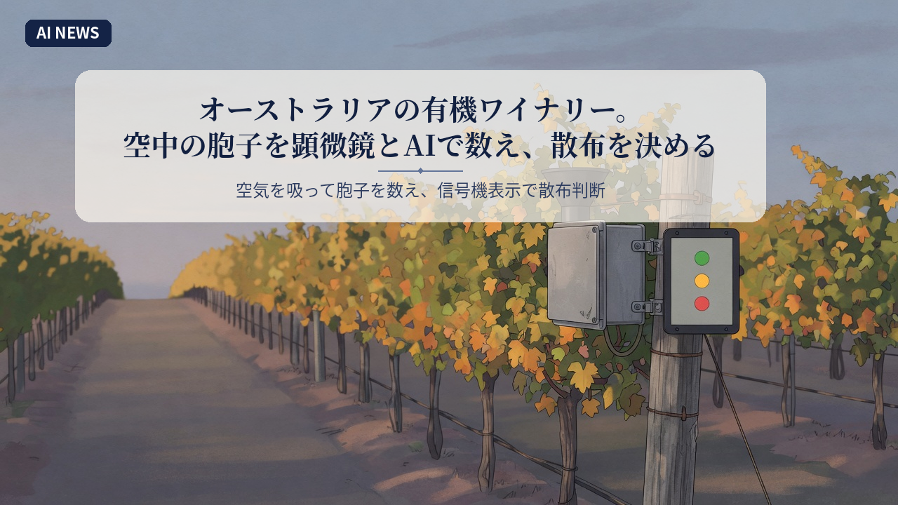 オーストラリアの有機ワイナリー。空中の胞子を顕微鏡とAIで数え、散布を決める