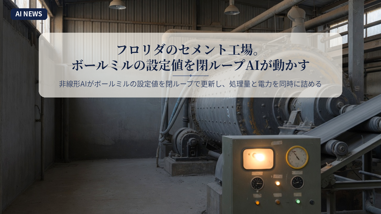 フロリダのセメント工場。ボールミルの設定値を閉ループAIが動かす