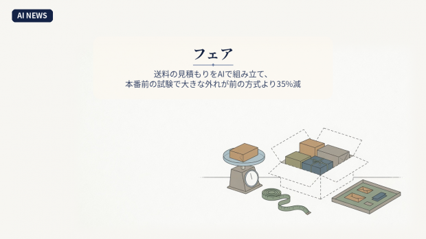 フェア、送料の見積もりをAIで組み立て、本番前の試験で大きな外れが前の方式より35%減